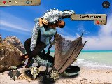 Brave warrior fights with a giant beach monster