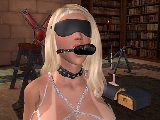 BDSM Blindfolded slutty blonde with a mouth dildo gag