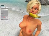 Virtual naked blonde slut masturbates with a banana